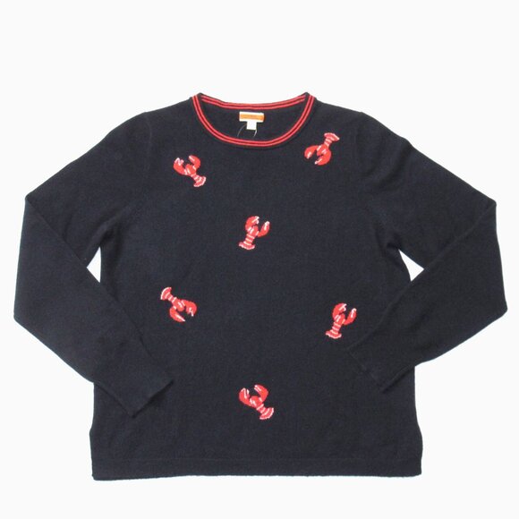 NWT J.Crew Cashmere Crewneck Sweater in Ink Navy Flying Lobsters Print XS - Picture 2 of 6